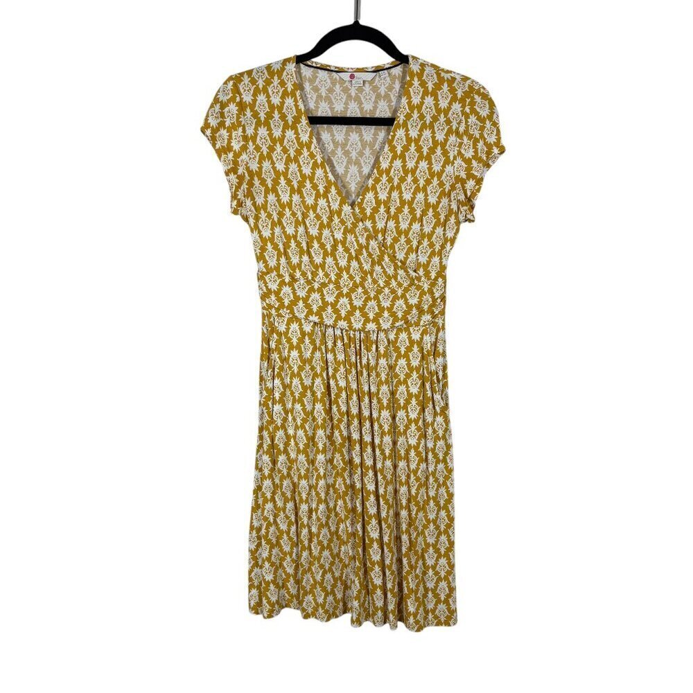 Boden Yellow & White Short Sleeve Dress with Pockets Women's US Size 4 Petite